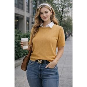 VTG Luxurious Elements 100% Cashmere Sweater Short Sleeve Butter Yellow Women L